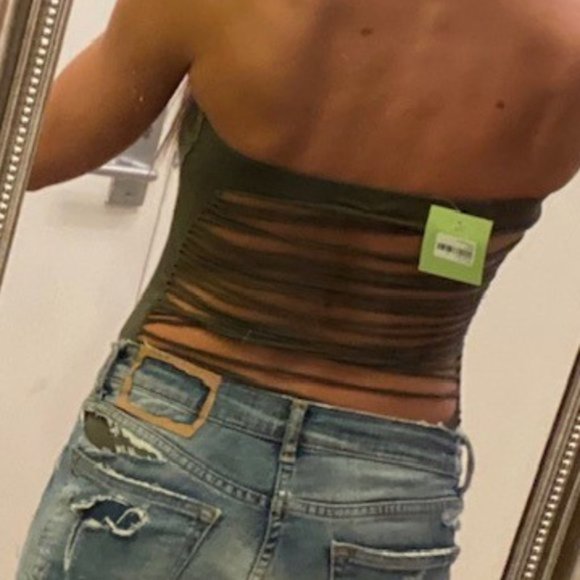 Strapless Olive Green Women's Top - Picture 2 of 5